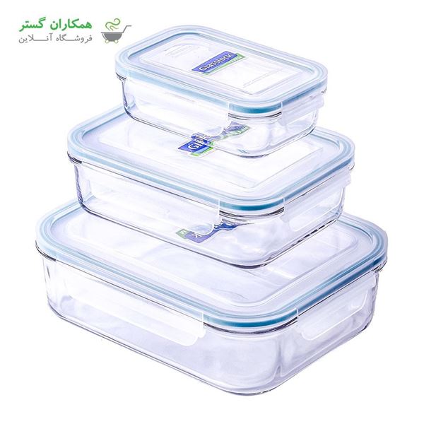 تصویر  سرویس 3 تکه مستطیل کلاسیک گلس لاک واشر فيروزه ای (GL-54)